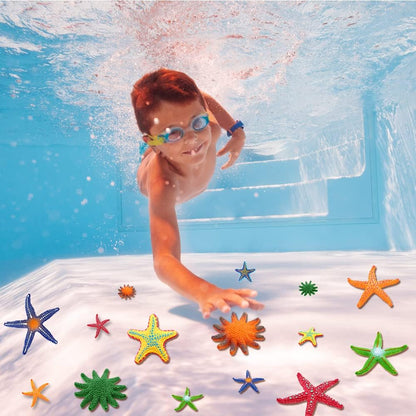 16 Pieces Big Diving Pool Toys, Beach Colorful Starfish Summer Swimming Underwater Pool Toys Soft Rubber Dive Throw for Kids Birthday Swimming Pool Party Favors Fish Tank Stuffer (2 Sizes)