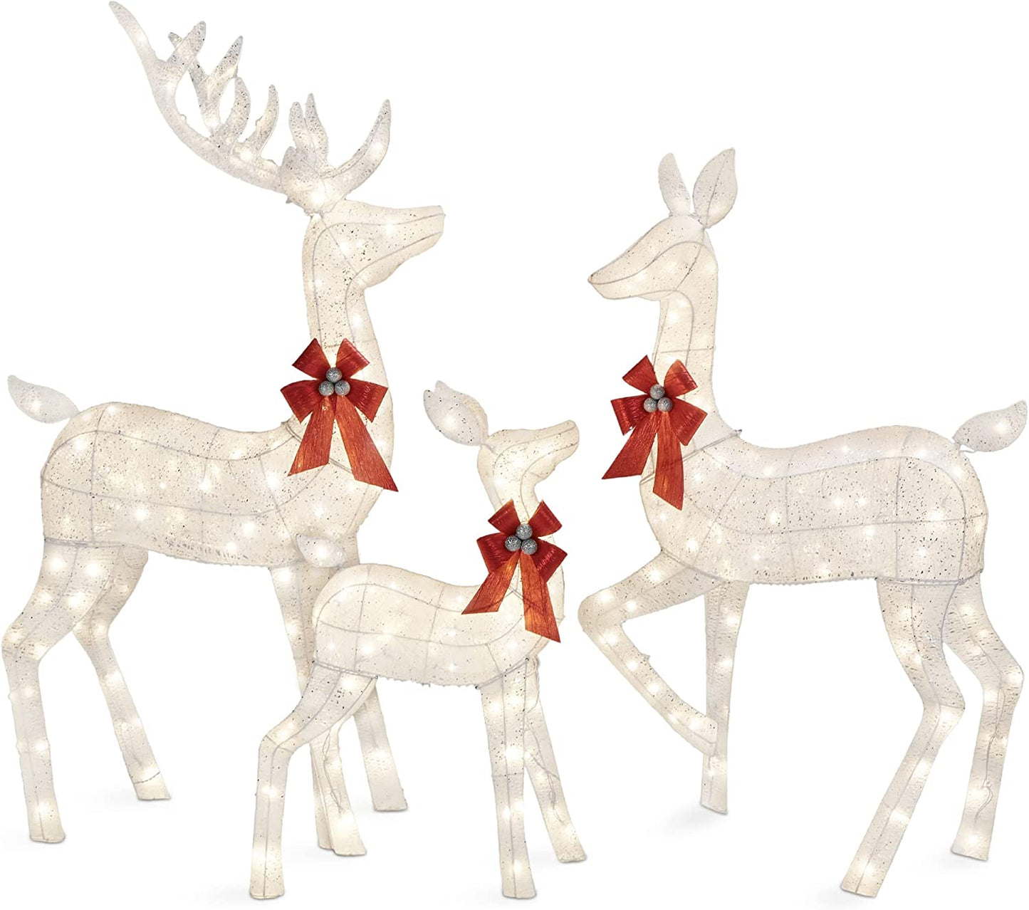 3-Piece Large Lighted Christmas Deer Family Set 5Ft Outdoor Yard Decoration with 360 LED Lights, Stakes, Zip Ties - White