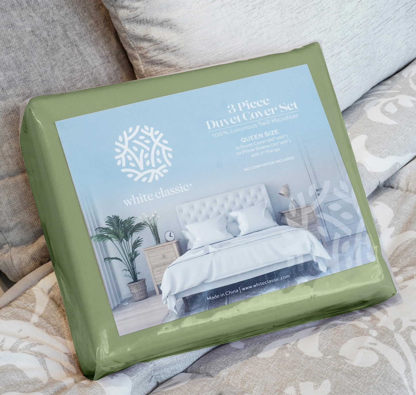 Sage Green Duvet Cover Queen Size Microfiber Duvet Cover with Zipper Duvet