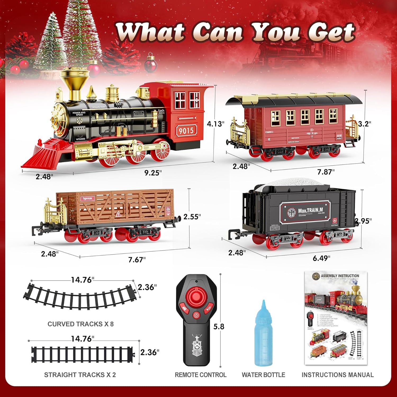 Train Set - Christmas Train with Remote Control Train Toys for Boys with Smokes, Lights and Sound,Toy Train Set for under Christmas Tree, Toddler Model Trains for 3 4 5 6 7 8+ Years Old Kids