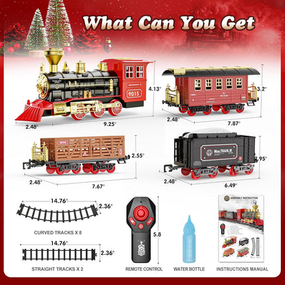 Train Set - Christmas Train with Remote Control Train Toys for Boys with Smokes, Lights and Sound,Toy Train Set for under Christmas Tree, Toddler Model Trains for 3 4 5 6 7 8+ Years Old Kids
