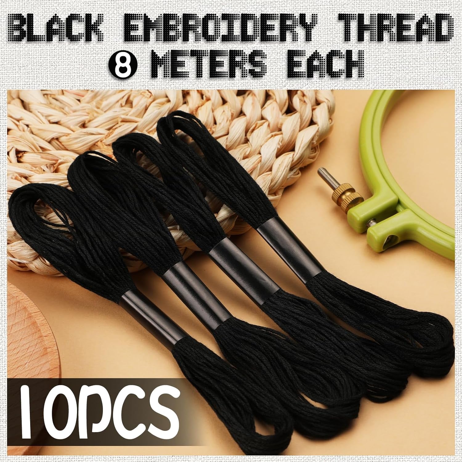 10 Skeins Black Embroidery Floss, 8M Cotton Embroidery Floss-Cross Stitch Thread, Embroidery Thread Floss Set, Stitch Threads Polyester Thread Friendship Bracelets Thread