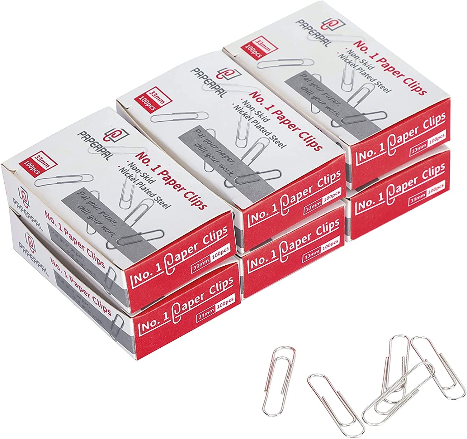 #1 Nonskid Paper Clips, 600 Medium Paper Clips (6 Boxes of 100 Each), Paperclips for Office School & Personal Use, Daily DIY, 1-2/7" Silver Heavy Duty Non-Skid Paper Clip Standard Size