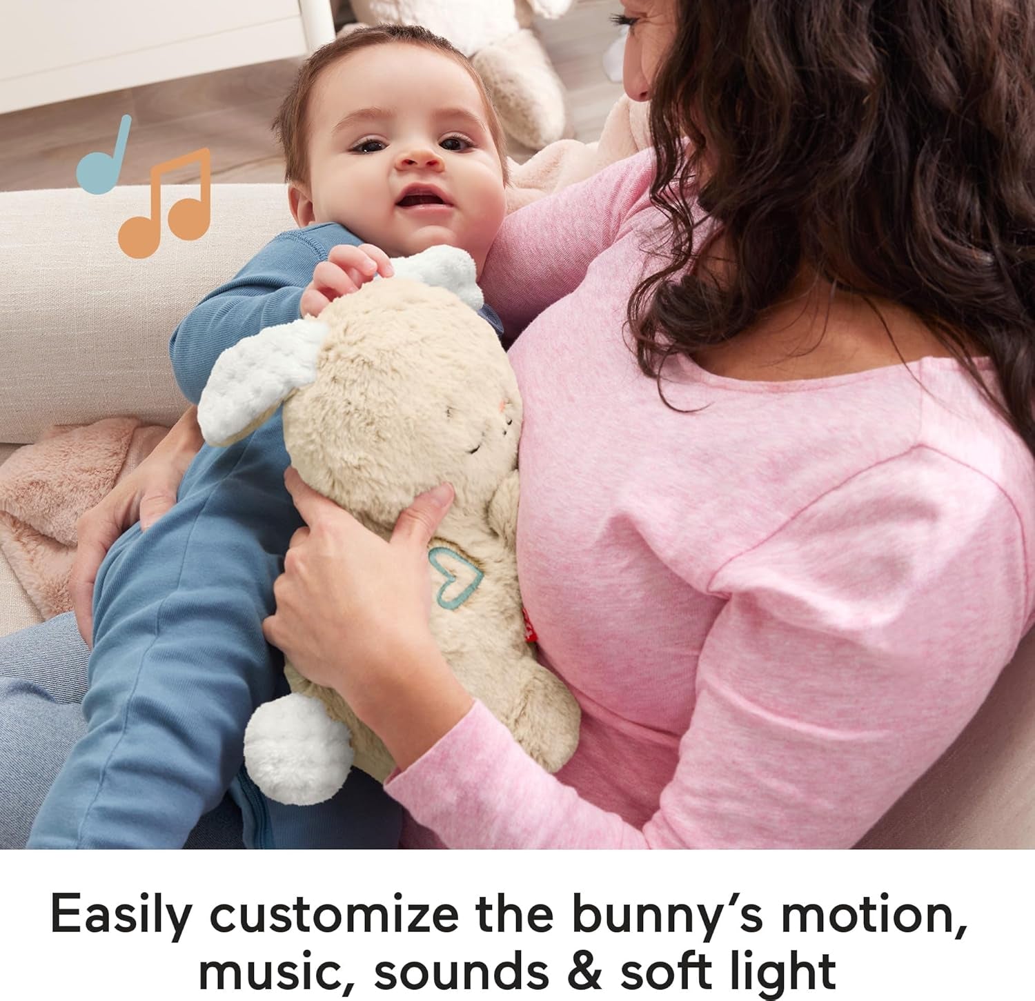 Baby Sound Machine Soothe & Settle Bunny Portable Plush Toy with Music, Lights & Motion for Newborns