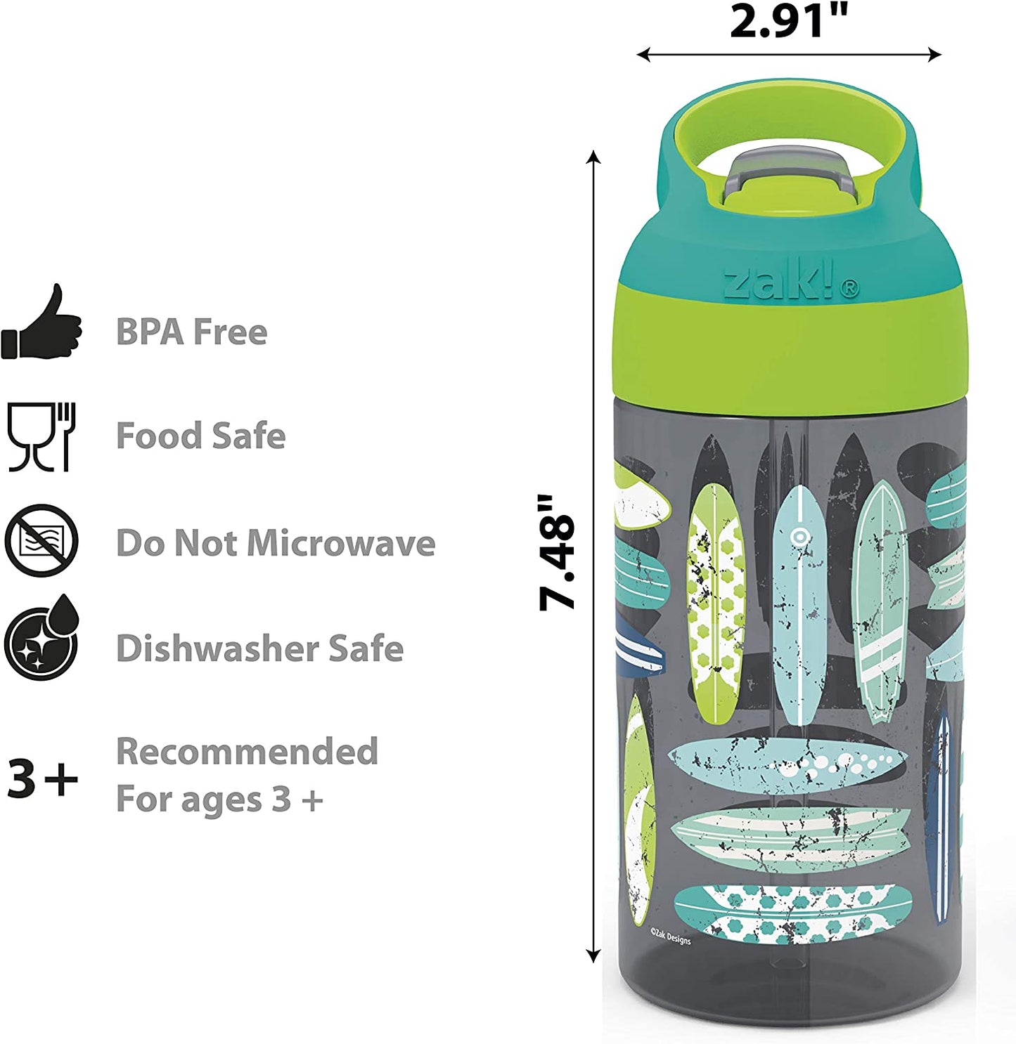 16Oz Riverside Beach Life Kids Water Bottle with Straw and Built in Carrying Loop Made of Durable Plastic, Leak-Proof Design for Travel, 2PK Set