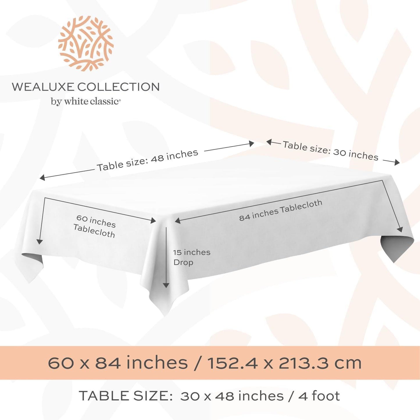 WEALUXE 2 Pack White Kitchen Table Cloth for Folding Table 4ft [ 60x84 in ]