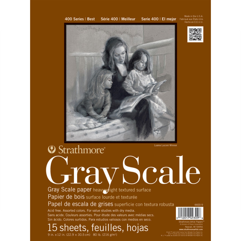 400 Series Grayscale Paper Pad, Glue Binding, 15 Sheet, 9x12 inch, 1 Count
