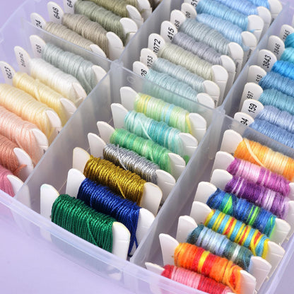 Embroidery Thread Kit Including 200 Skeins Embroidery Floss 30 Skeins White & Black Embroidery Thread Cross Stitch Tool for Friendship Bracelets Arts DIY Crafts with 4-Tier Transparent Box