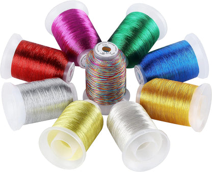21 Assorted Colors Metallic Embroidery Machine Thread Kit 500M (550Y) Each Spool for Computerized Embroidery and Decorative Sewing