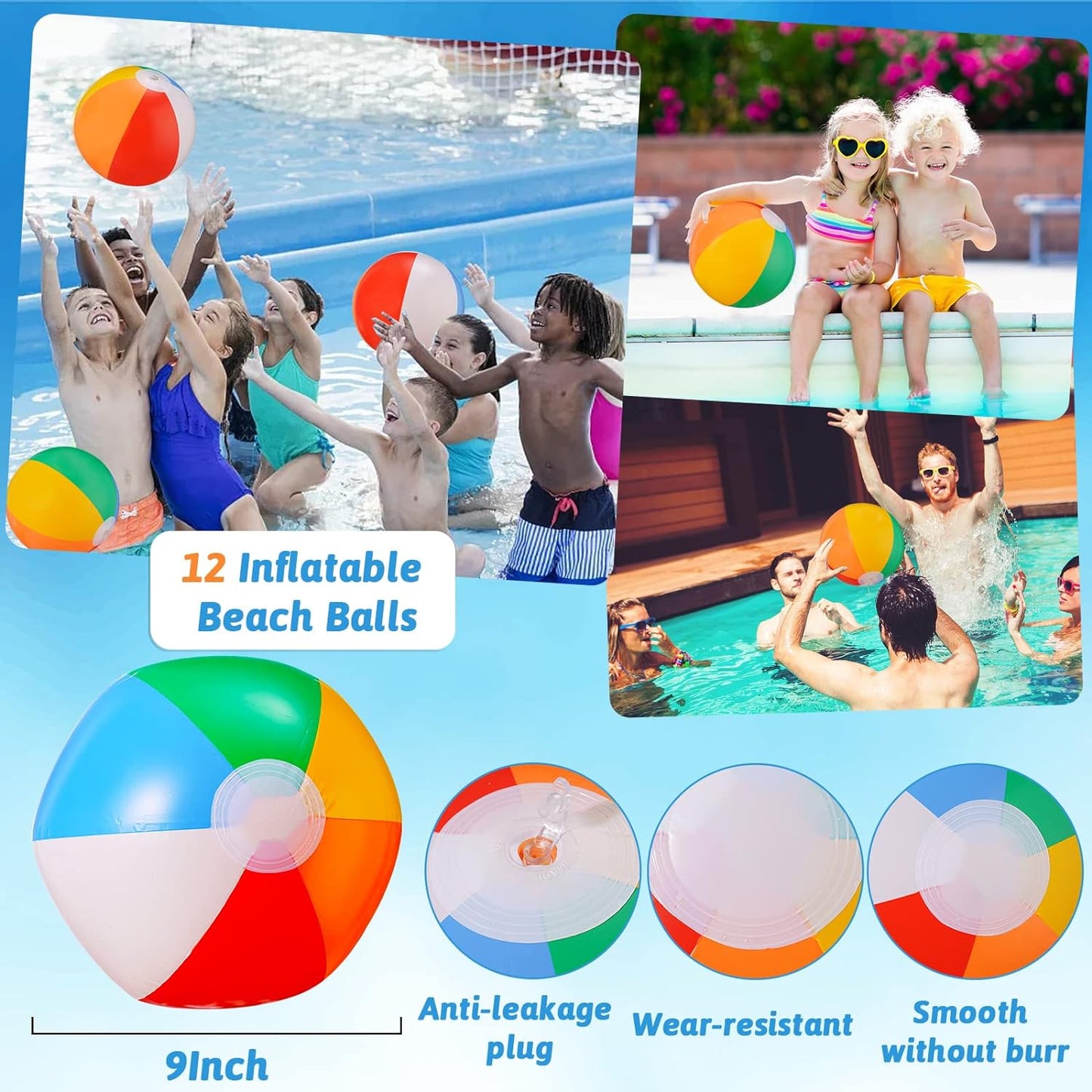 Beach Balls Bulk 24 Pack - 9" Inflatable Beachballs Swimming Pool Toys for Kids Summer Water Games, Kids Birthday Party Favors Lua/Hawaiian Tropical Theme Decorations Supplies