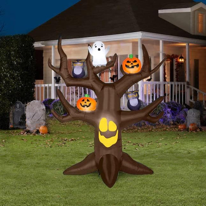 Amazingforless (4Ft-12Ft) Halloween LED Inflatable Decoration W/Blower Spooky Blow Ups (Frankenstein, Dragon, Ghost, Pumpkin, Skeleton Dog,Tree, Witch, Bathroom, Archways) (Spooky Tree - 9Ft)…