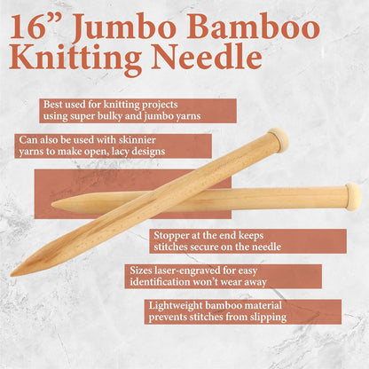 Jubileeyarn Jumbo Bamboo Knitting Needles - US 15 (10Mm) - 16" Long - 1 Pair