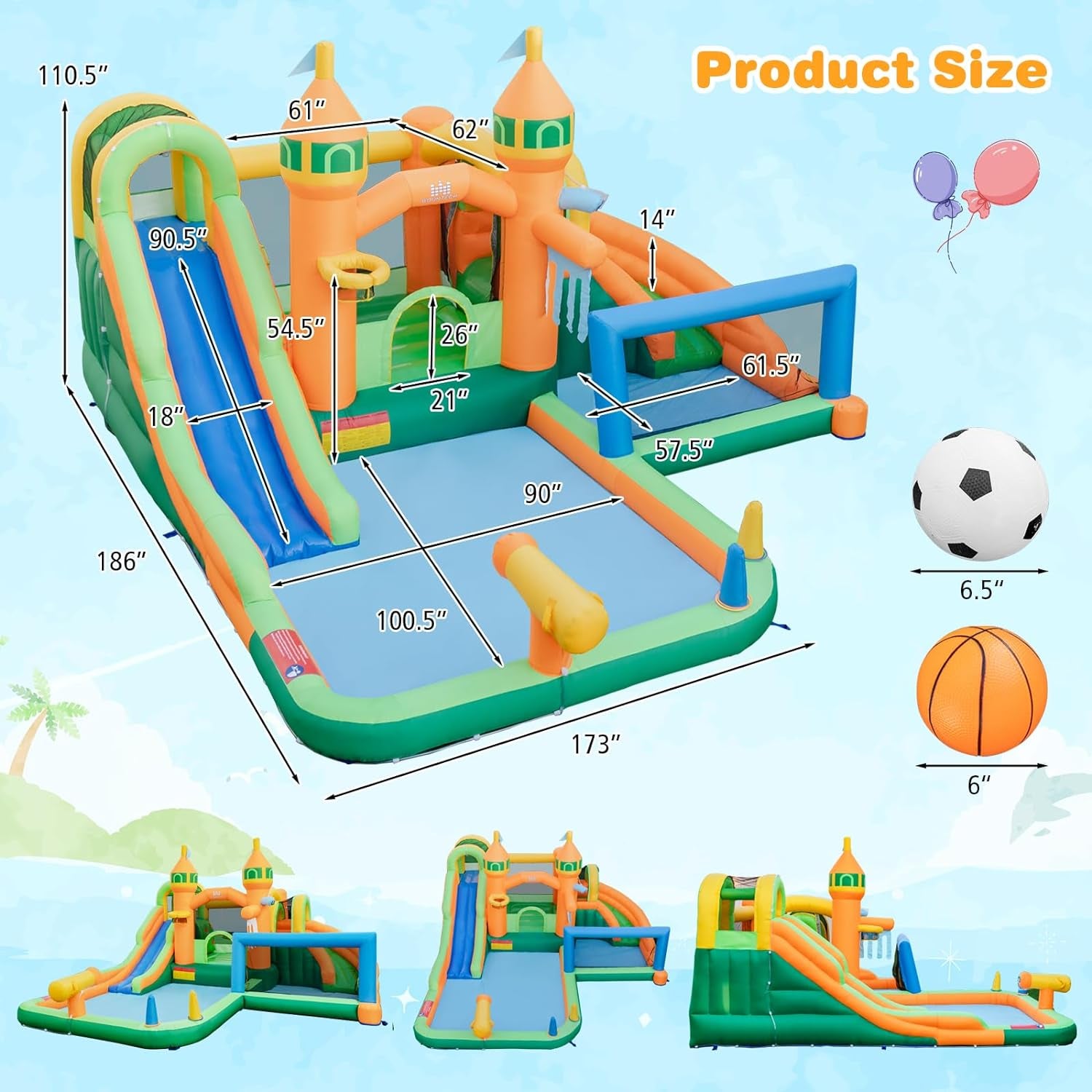 Inflatable Water Slide Park, 9 in 1 Mega Waterslide Bounce House for Outdoor W/Dual Slides, Giant Splash Pool, 735W Blower, Water Slides Inflatables for Kids and Adults Backyard Party Gifts