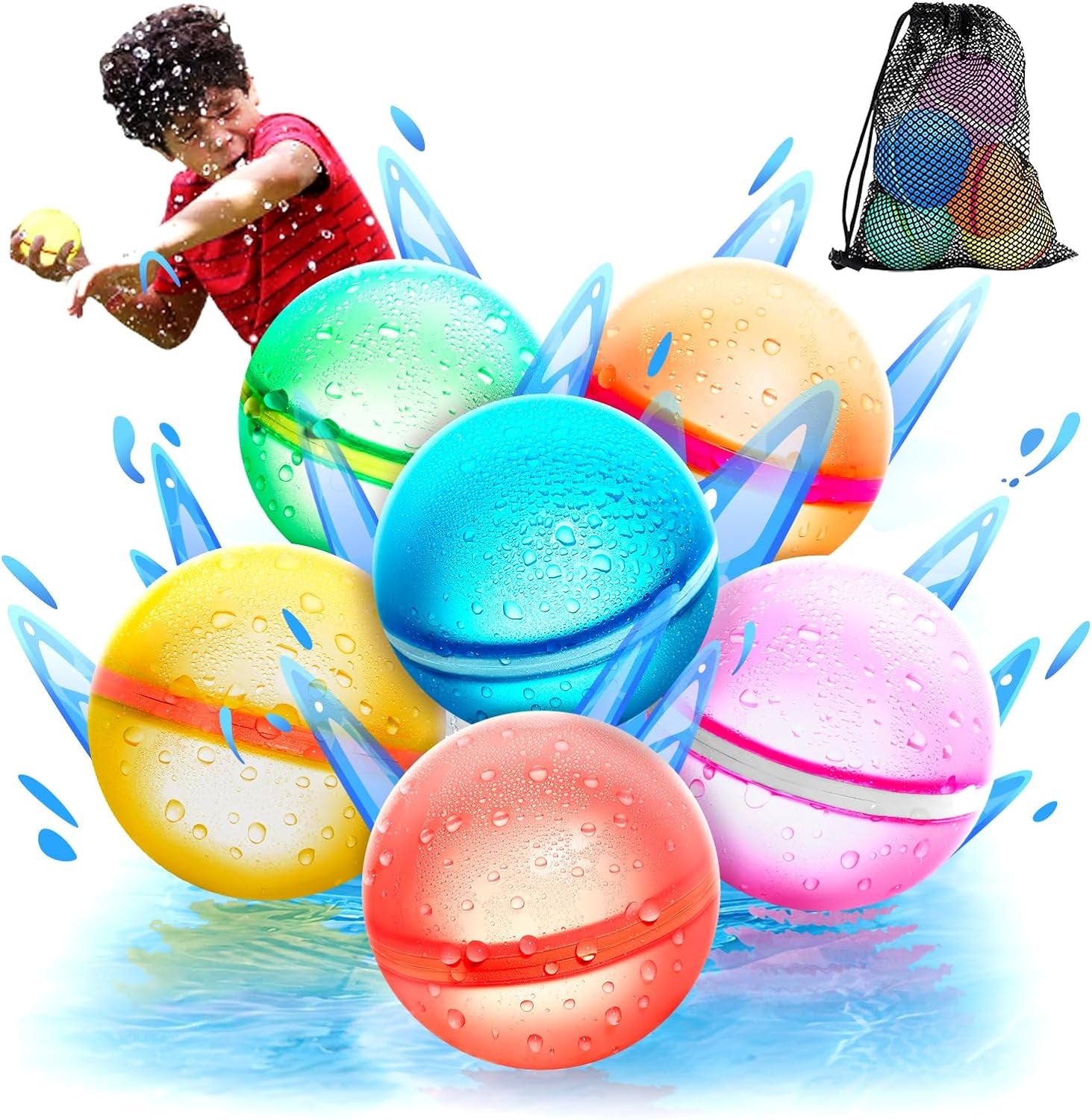 【8 Pack】Magnetic Reusable Water Balloons Fast Refillable for Kids Outdoor Activities, Latex-Free Kids Pool Beach Bath Toys, Self-Sealing Water Bomb Quick Fill for Summer Games