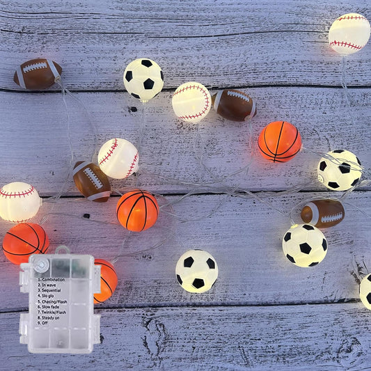 Sport Ball Theme Room Decor String Lights with 8 Mode,Battery Operated 13 Ft 20 LED Fairy Lights Mix Baseball Basketball Football Soccer Led Lights for Bedroom Christmas Themed Tree Party Decoration