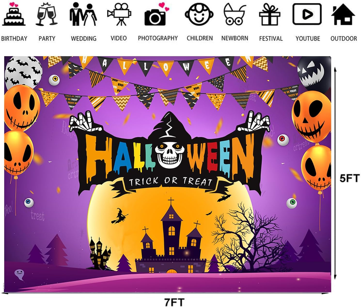 7X5Ft Halloween Photography Backdrop Halloween Party Decoration Banner Backdrop Halloween Photo Props Backdrop Halloween Photoshoot Bacdrops 195