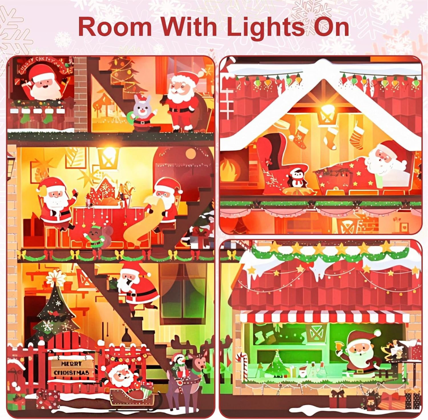 Christmas Cards, Lights and 3 Music 3D Pop up Christmas Card, Santa'S House Merry Christmas Greeting Card for Kids Mom Dad Husband Wife Men Women Daughter Son