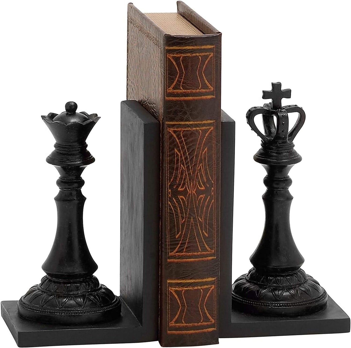 29745 Chess King and Queen Decorative Bookend Royal Exquisite Vintage Retro Book Ends Shelf Organizers Books Stopper Black Statues Sculpture 7 Inch