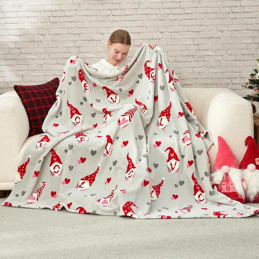 Gnome Love Heart Blanket Gift Ultra Soft Milkyplush™ Throw Blanket Valentines Gnome Pattern with Hearts Gift Blanket for Her Gift Birthday Gifts Throw Blanket (Gnome Love, 50" X 60")