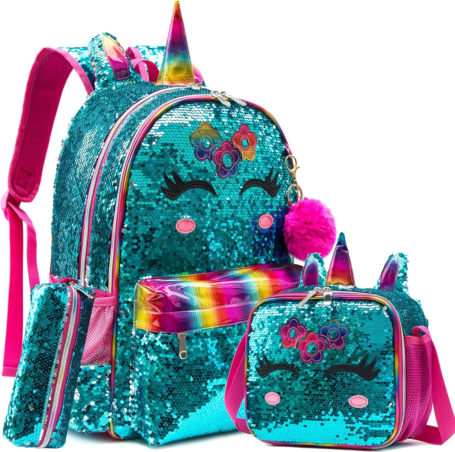 Unicorn Backpack for Gilrs Sequin Backpacks for Elementary Preschool Students Kids School Backpack with Lunch Box for Teen Girls