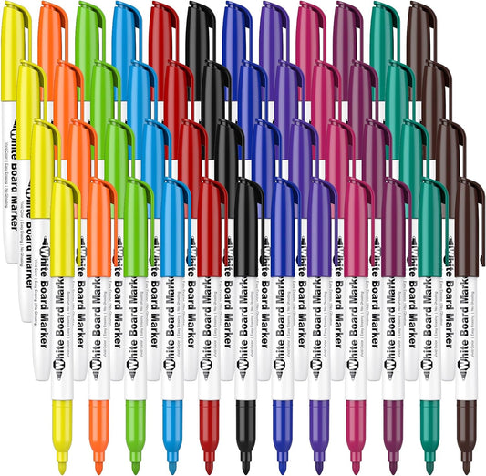 Dry Erase Markers Fine Tip - Whiteboard Markers 48 Pack 12 Assorted Color, Fine Tip Dry Erase Markers for Kids Adults, Color Markers for Classroom