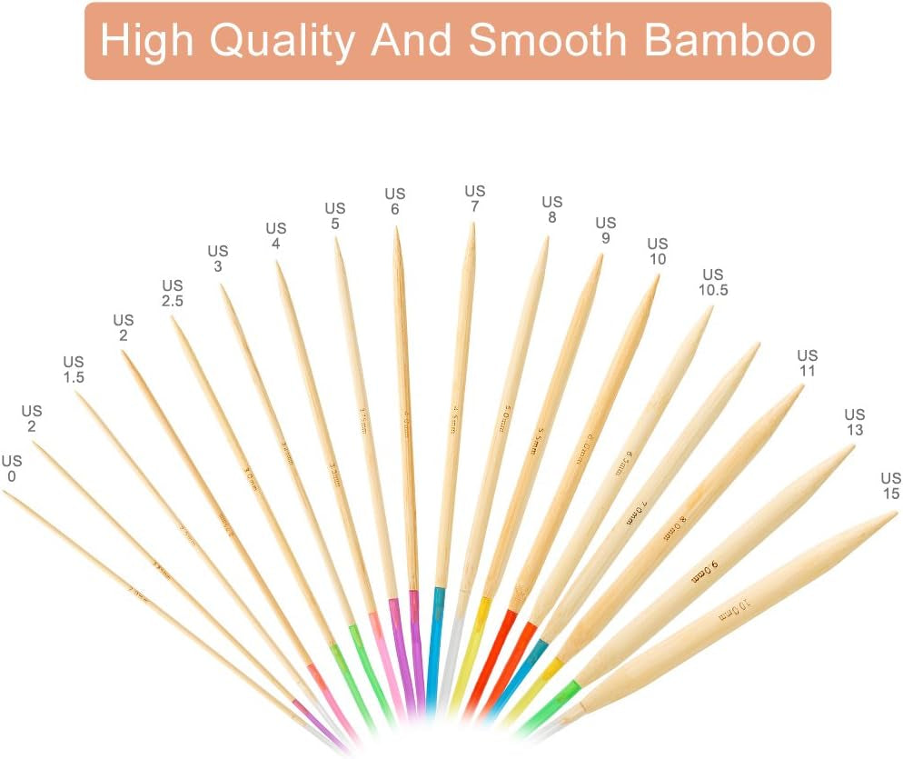 18 Pairs Bamboo Knitting Needles Set,  Circular Wooden Knitting Needles with Colorful Plastic Tube, Small Tools for Weave Are Included, 18 Sizes: 2Mm - 10Mm, 31.5" Length