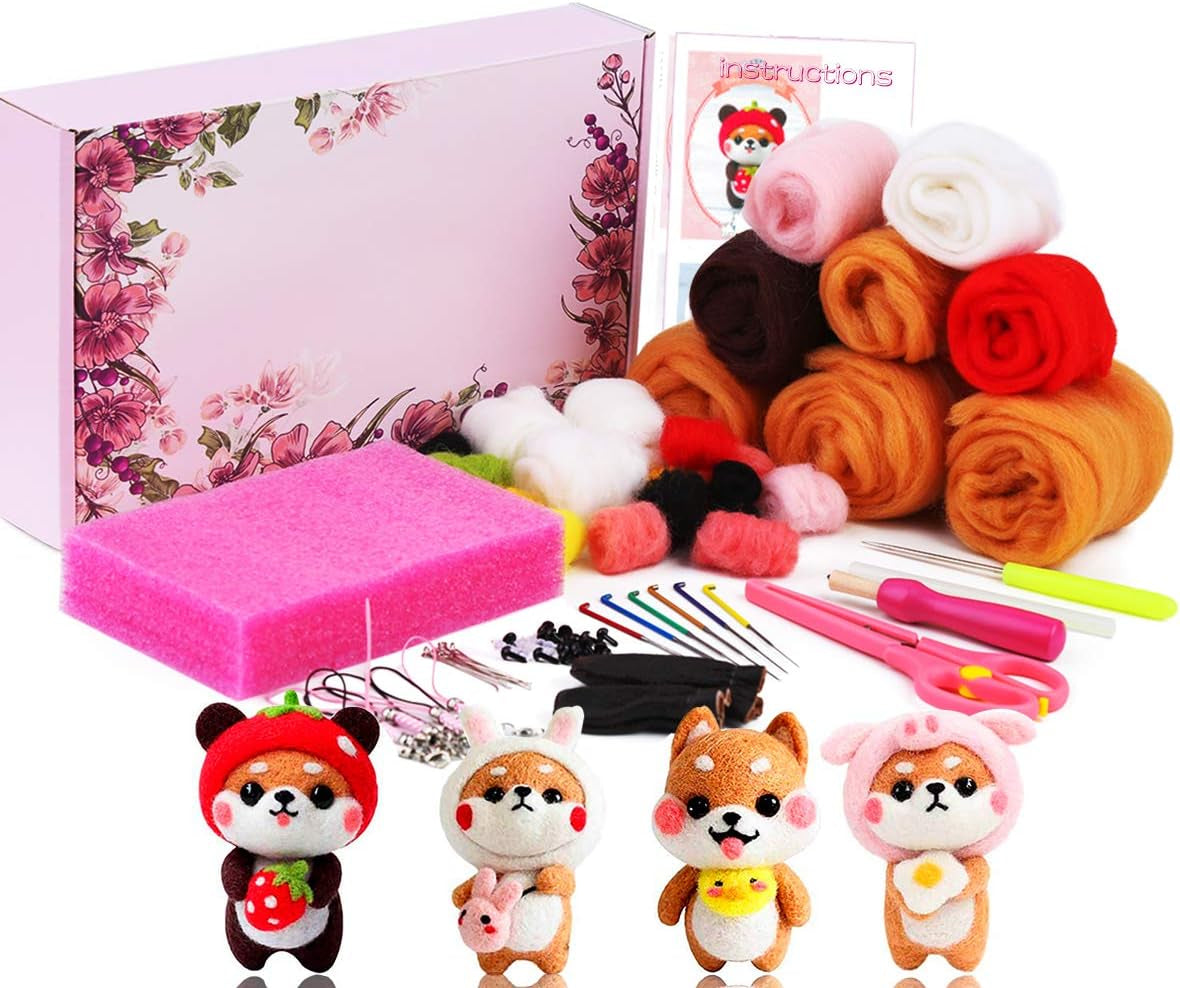 Needle Felting Beginners Kit with Box,Needle Felting Supplies with 24Pcs Felting Needles, Felting Pad,Wool Roving,Diy Needle Felting Cat Dolls