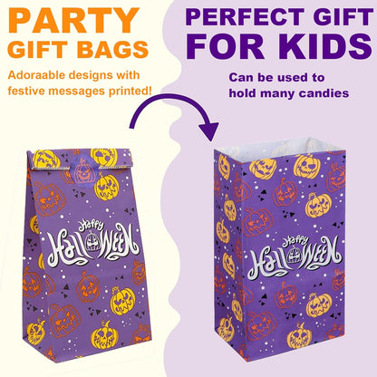 Halloween Candy Bags Party Favors - 24Pcs Halloween Trick or Treat Goody Gags Gift Treat Bags with 24 Pcs Halloween Stickers, Halloween Bags Party Supplies Small Gift Bags for Kids Girls Child Boys