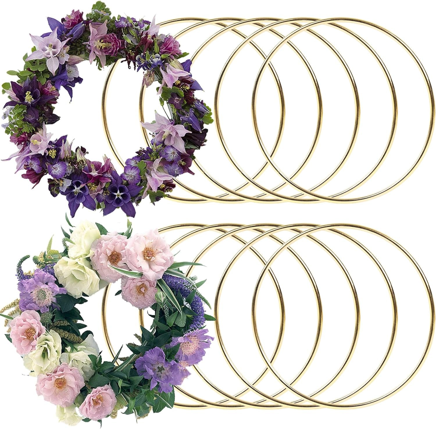 Dream Catcher Rings, 10PCS Wreath Macrame Rings Gold Metal Floral Hoops for Making Wedding Wreath Decor Wall Hanging Crafts, 5 Sizes