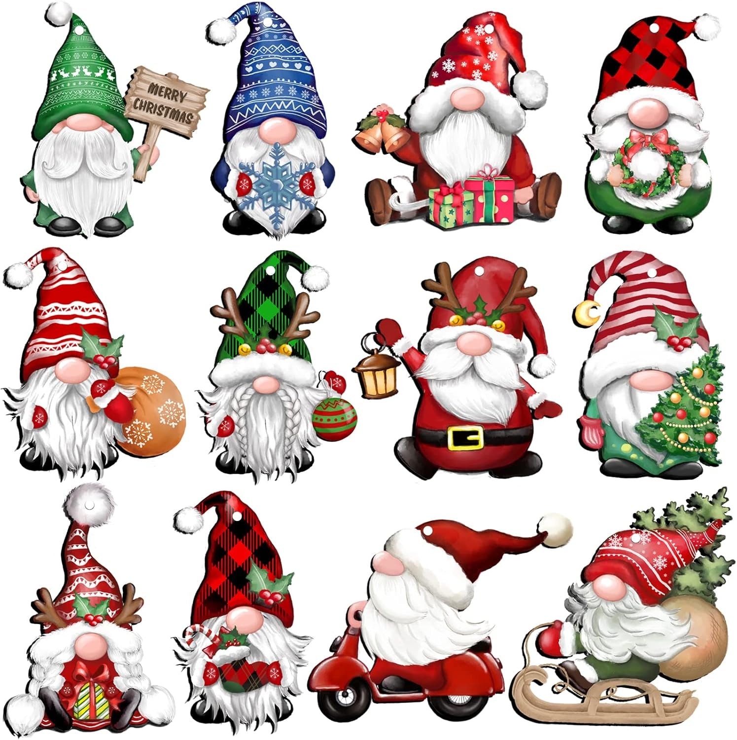 24 Pieces Christmas Gnome Wooden Hanging Ornaments, Wood Hanging Decor for Christmas Tree Decoration Gnome Santa Doll Wooden Hanging Craft Gnome Elf Party Supplies