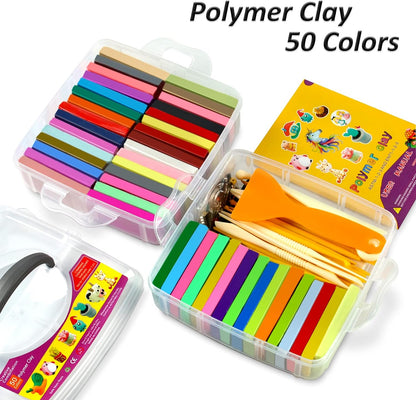 Polymer Clay 50 Colors, Modeling Clay for Kids, Non-Sticky Oven Bake Clay with Sculpting Tools and Accessories, Halloween Christmas Gift for Children and Artists.