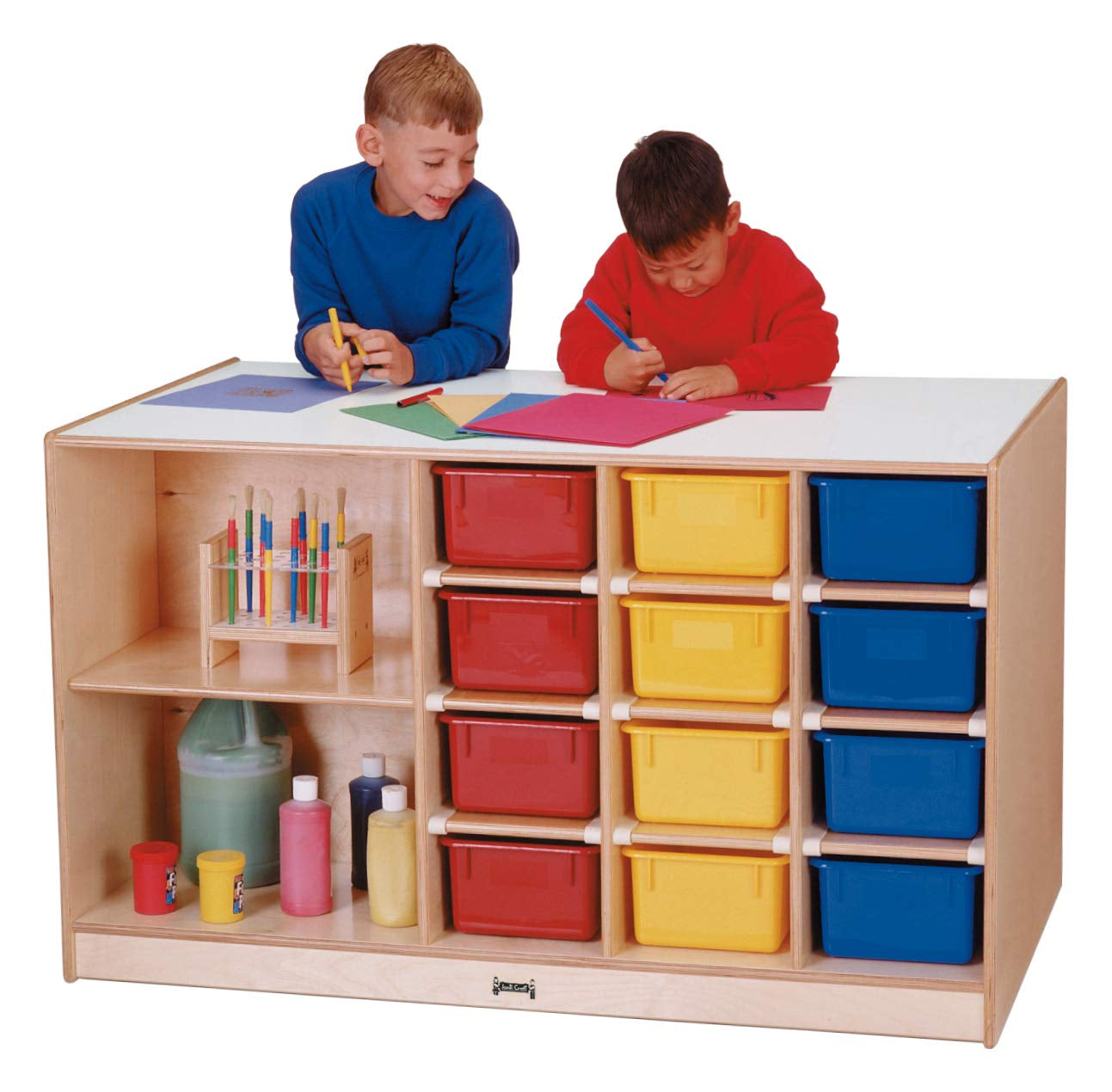 0440JC Mobile Storage Island with Assorted Colored Bins