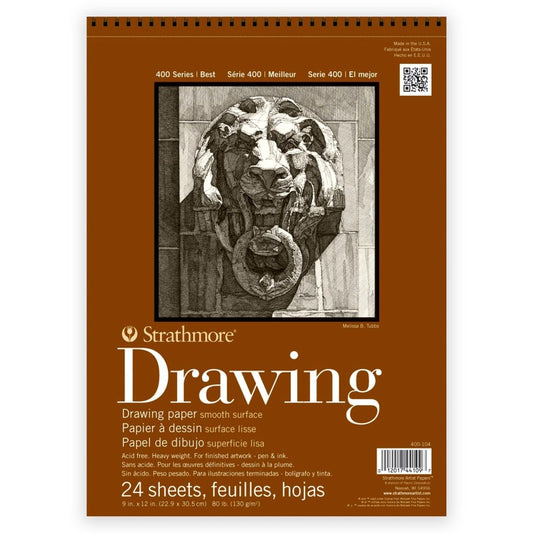 400 Series Drawing Paper Pad, Smooth Finish, Wire Binding, 24 Sheet, 9x12 inch, 1 Count