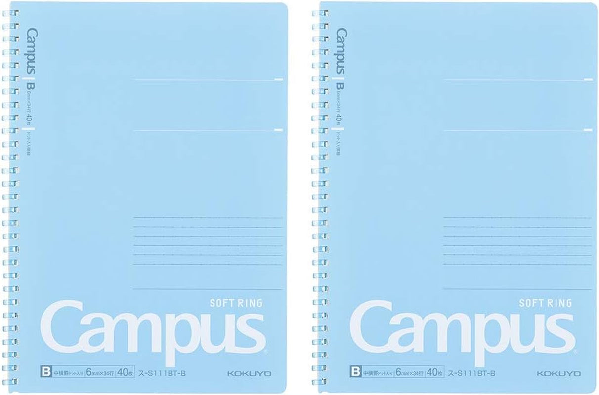 Campus Soft Ring Notebook, Semi-B5, B 6Mm Dot Ruled, 34 Lines, 40 Sheets, Blue, Set of 2, Japan Import (SU-S111BT-B)