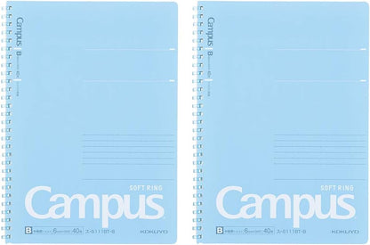 Campus Soft Ring Notebook, Semi-B5, B 6Mm Dot Ruled, 34 Lines, 40 Sheets, Blue, Set of 2, Japan Import (SU-S111BT-B)