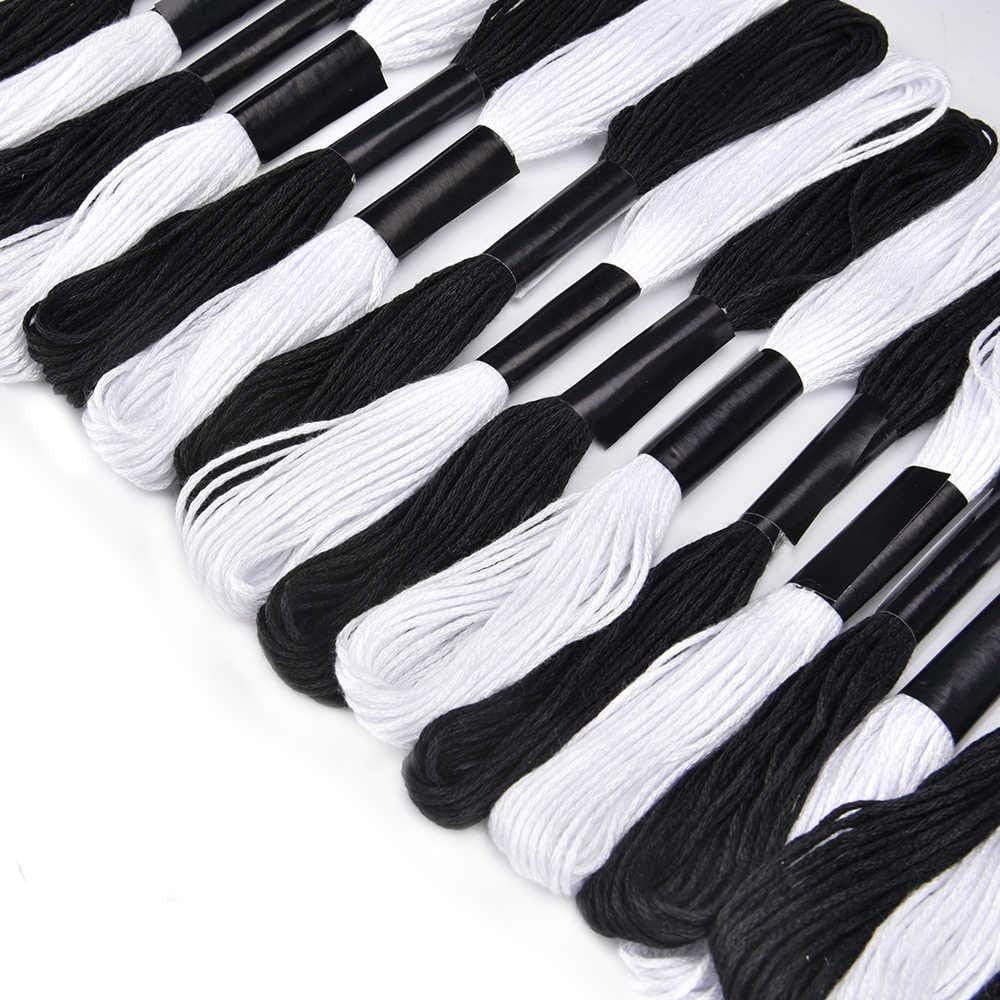 24 Skeins Cross Stitch Threads, Black and White Cotton Embroidery Floss Friendship Bracelets Floss with 12 Pieces Floss Bobbins for Knitting, Cross Stitch Project