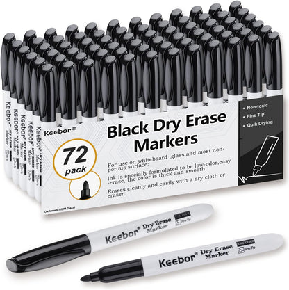 Basic Fine Tip Dry Erase Markers Black, 72 Count Low-Odor Whiteboard Markers Bulk, Office Supplies