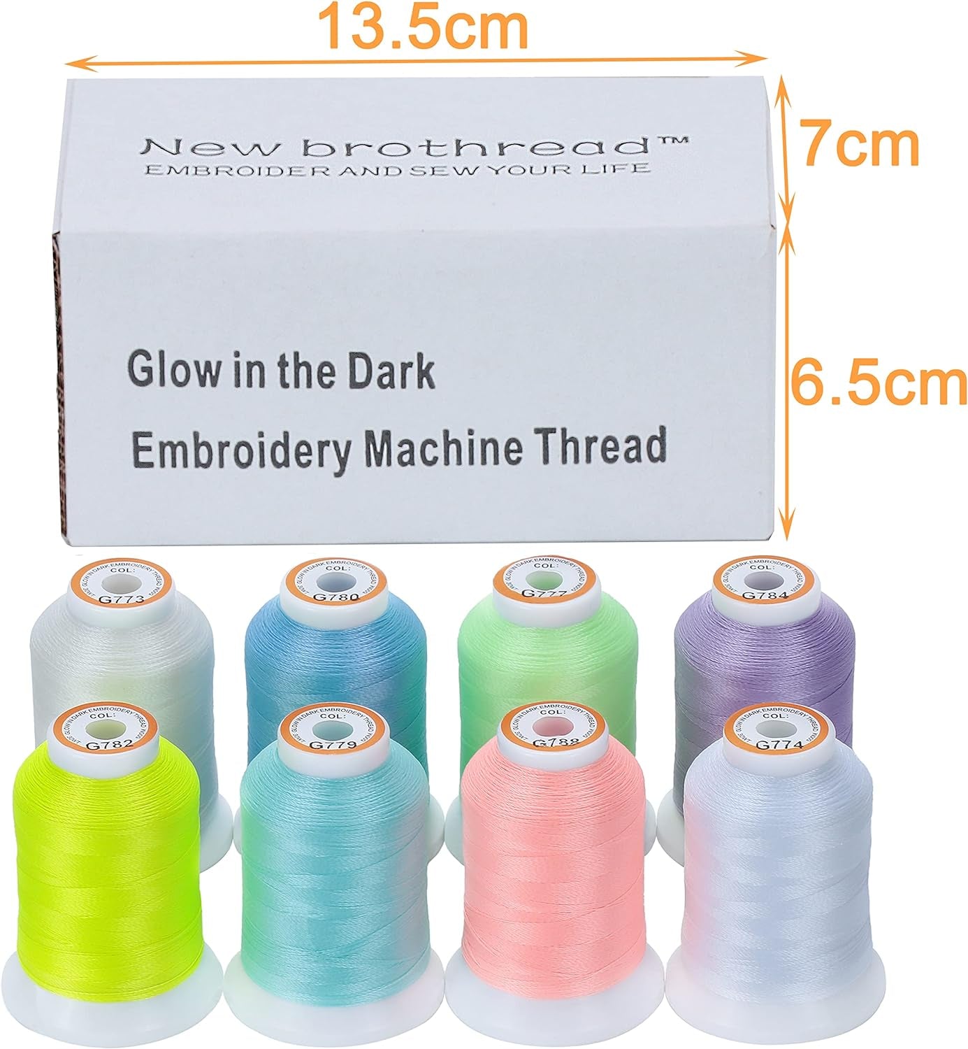 8 Colors Luminary Glow in the Dark Embroidery Machine Thread Kit 30WT 500M(550Y) Each Spool for Embroidery, Quilting, Sewing