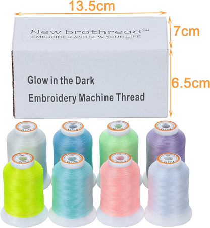8 Colors Luminary Glow in the Dark Embroidery Machine Thread Kit 30WT 500M(550Y) Each Spool for Embroidery, Quilting, Sewing