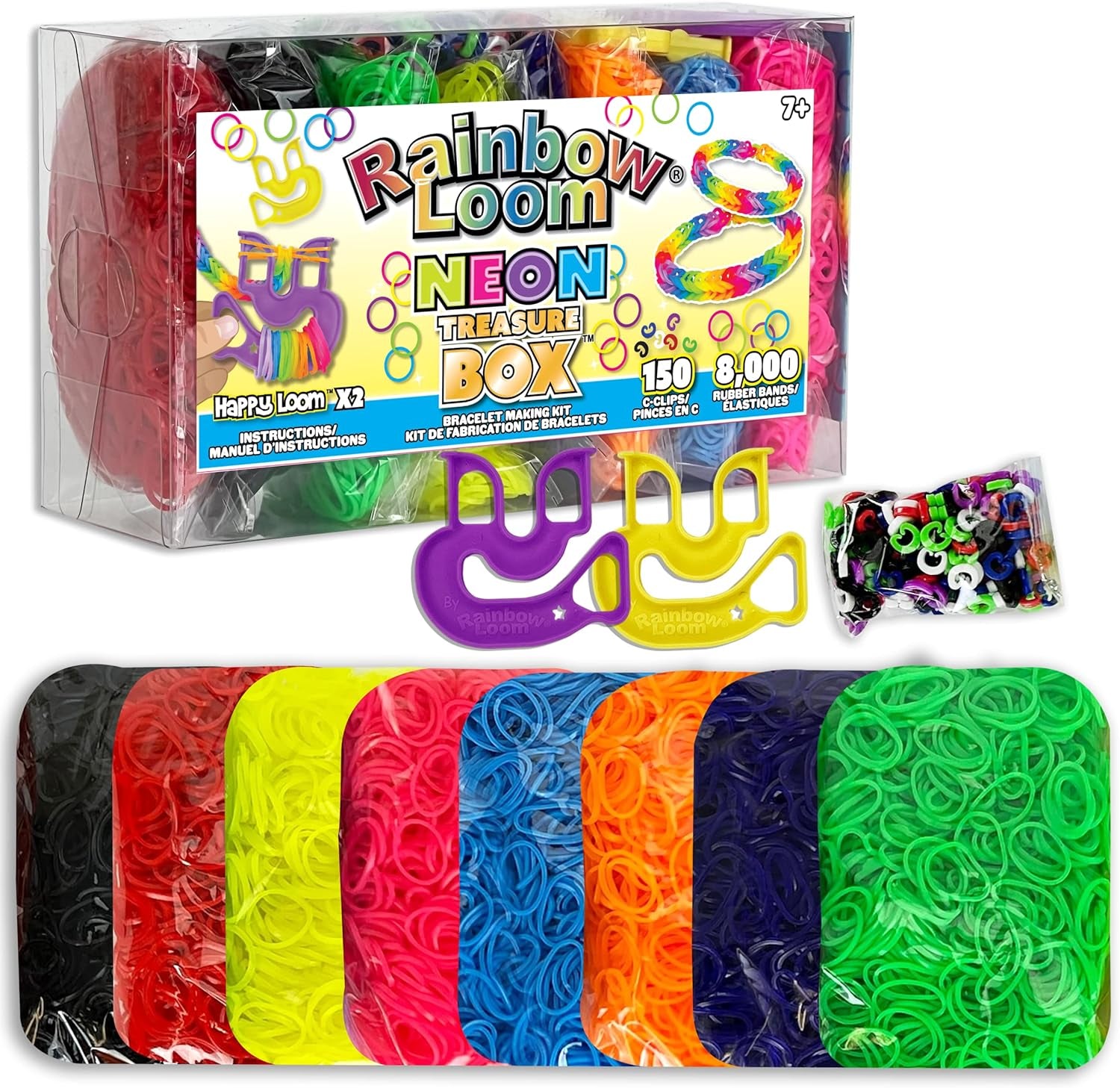 ® Treasure Box Sparkle Edition, 8,000 Rubber Bands in 8 Different Sparkly Colors, and a BONUS of 2 Happy Looms, Great Activities for Boys and Girls 7+