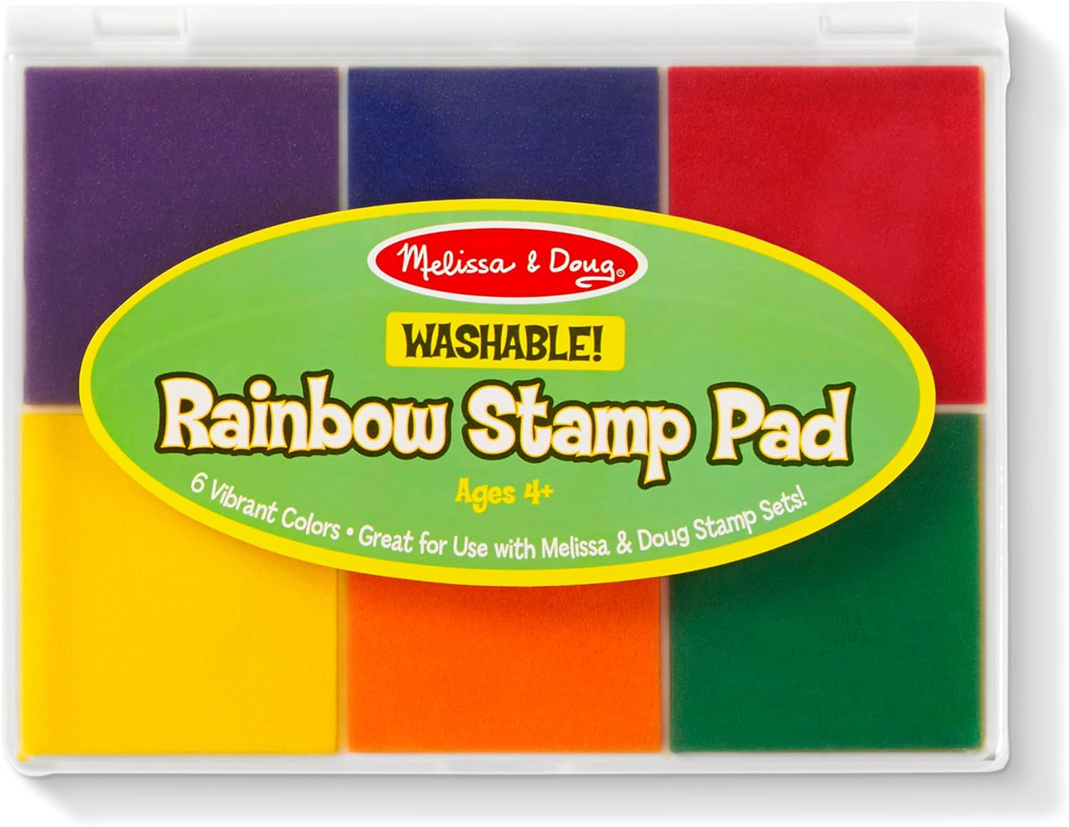 Rainbow Stamp Pad for Rubber Stamps, Arts and Crafts Supplies for Kids Ages 4+, 6 Washable Inks