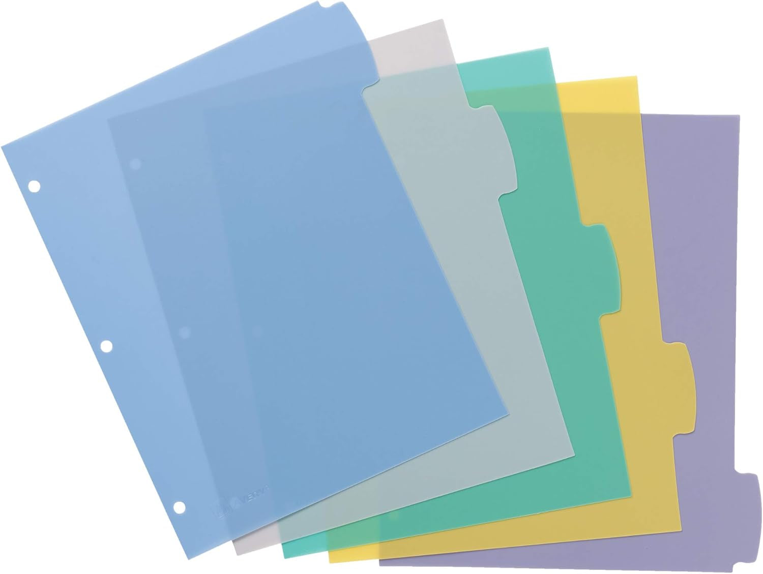 Big Tab Write & Erase Durable Plastic Dividers for 3 Ring Binders, 5-Tab Set, Pastel Multicolor, 1 Set (16170)