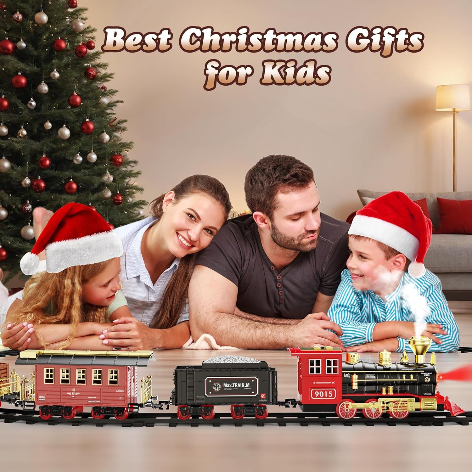 Train Set - Christmas Train with Remote Control Train Toys for Boys with Smokes, Lights and Sound,Toy Train Set for under Christmas Tree, Toddler Model Trains for 3 4 5 6 7 8+ Years Old Kids