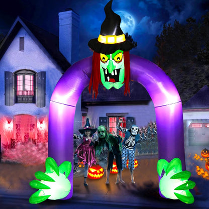 10Ft Halloween Inflatables Archway Decorations Outdoor, Scary Halloween Inflatable Witch Arch with LED Lights, Blow up Holiday Yard Decorations for Party, Garden, Yard, Lawn (Inflatable Witch Archway)