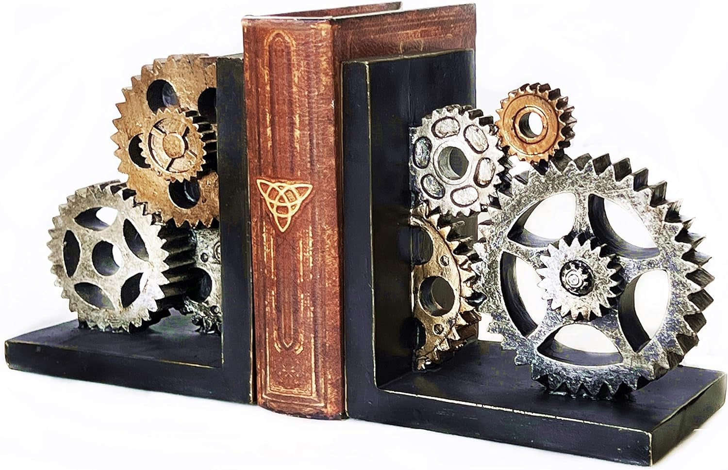 20881 Decorative Bookends Gear Book Shelves Stoppers Holder Nonskid Shelf Heavy Ends Supports Vintage Industrial Modern Art Home Decor Statues Sculptures 6 Inch