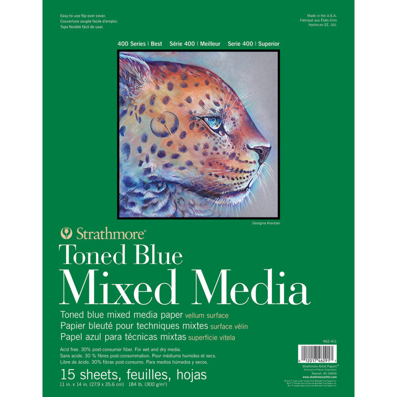 400 Series Mixed Media Pad, Toned Blue, Glue Binding, 15 Sheet, 11x14 inch, 1 Count