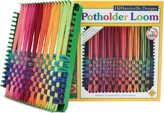 Friendly Loom 7" Potholder Kit Green Metal Loom and Bright Rainbow Color Cotton Loops, Makes 2 Potholders, MADE in the USA by .