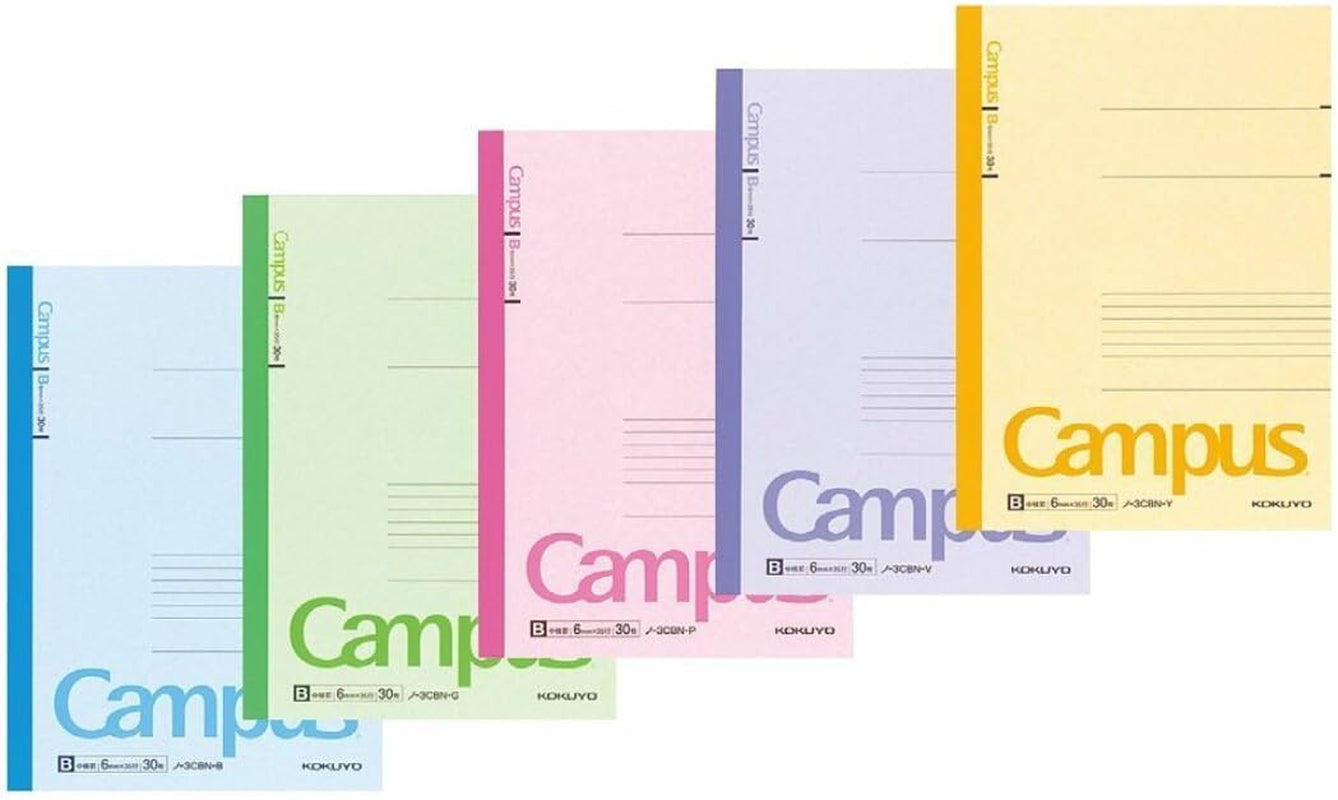 Campus Notebook, B 6Mm Ruled, Semi-B5, 30 Sheets, 35 Lines, Pack of 5, 5 Colors, Japan Import (NO-3CBNX5)