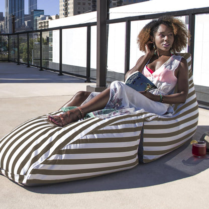 Prado Outdoor Bean Bag Chaise Lounge Chair, Taupe Stripes