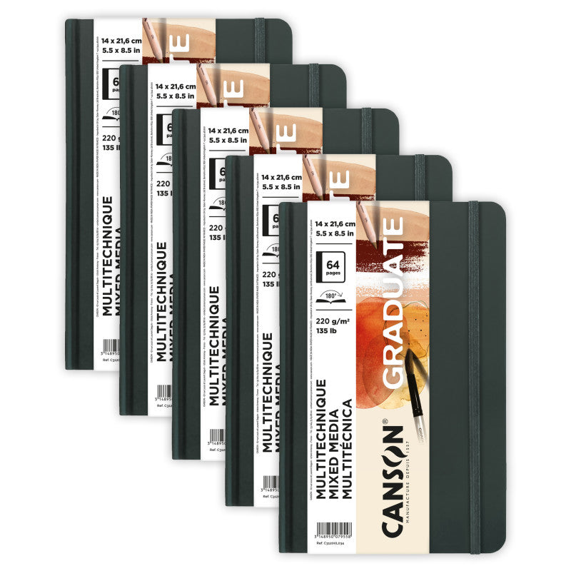 Graduate Mixed Media Art Book, Toned Natural, Hard Cover Binding, 32 Sheet, 5.5x8.5 inch, Pack of 5